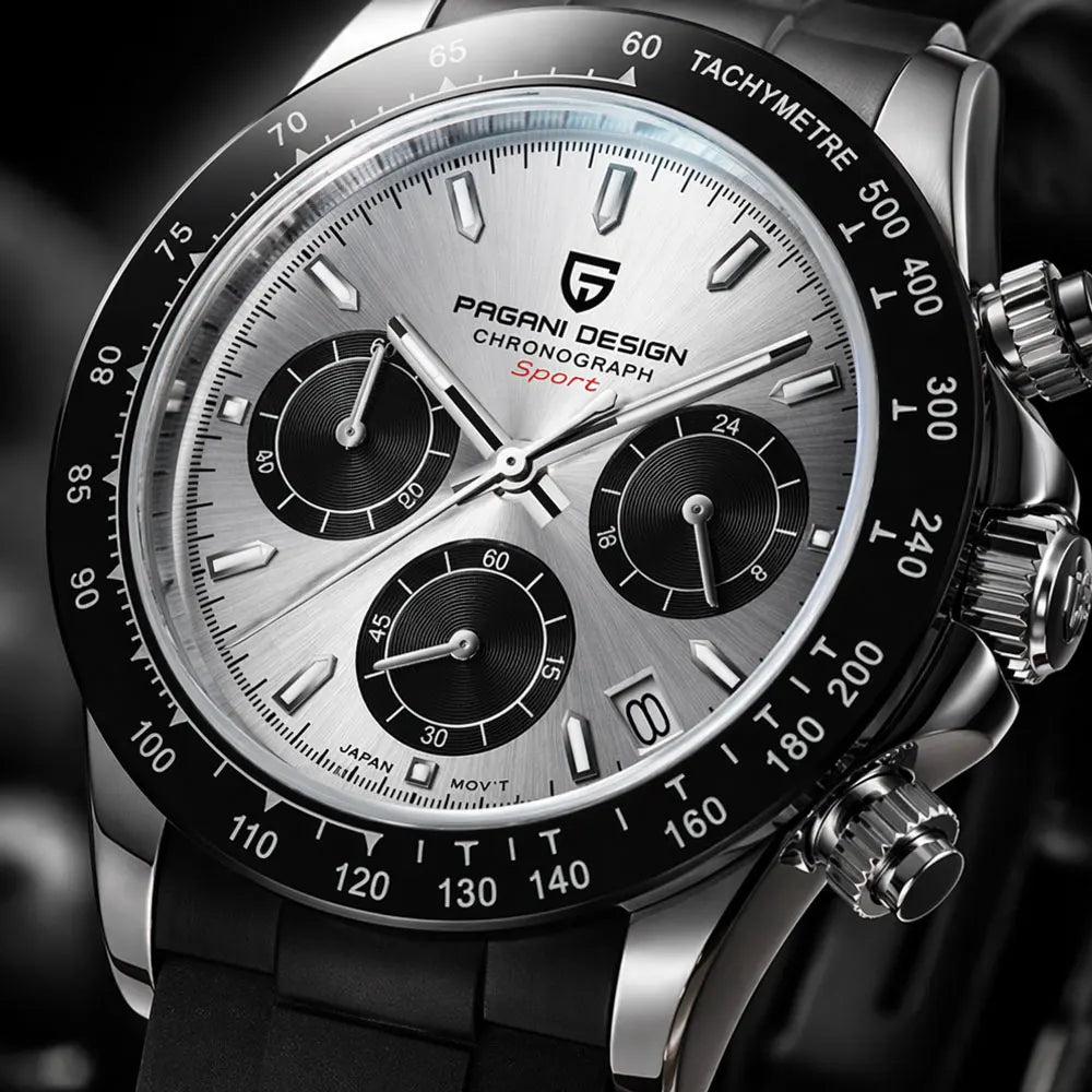 PAGANI DESIGN Men's Quartz Chronograph — Ceramic Bezel & Sapphire Glass Watch