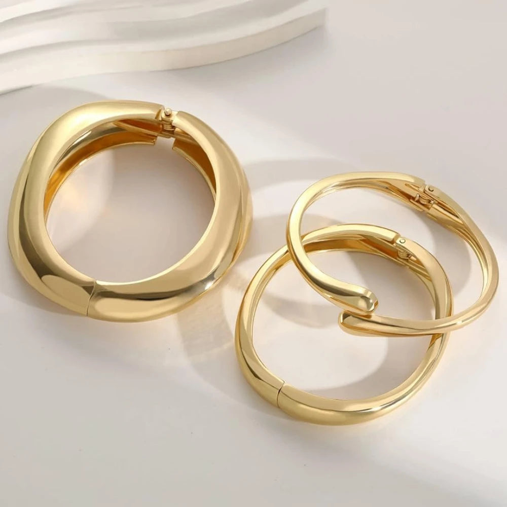 YILUOCD Chunky Water Drop Cuff Bracelets — 3-Piece Gold Plated Bangle Set