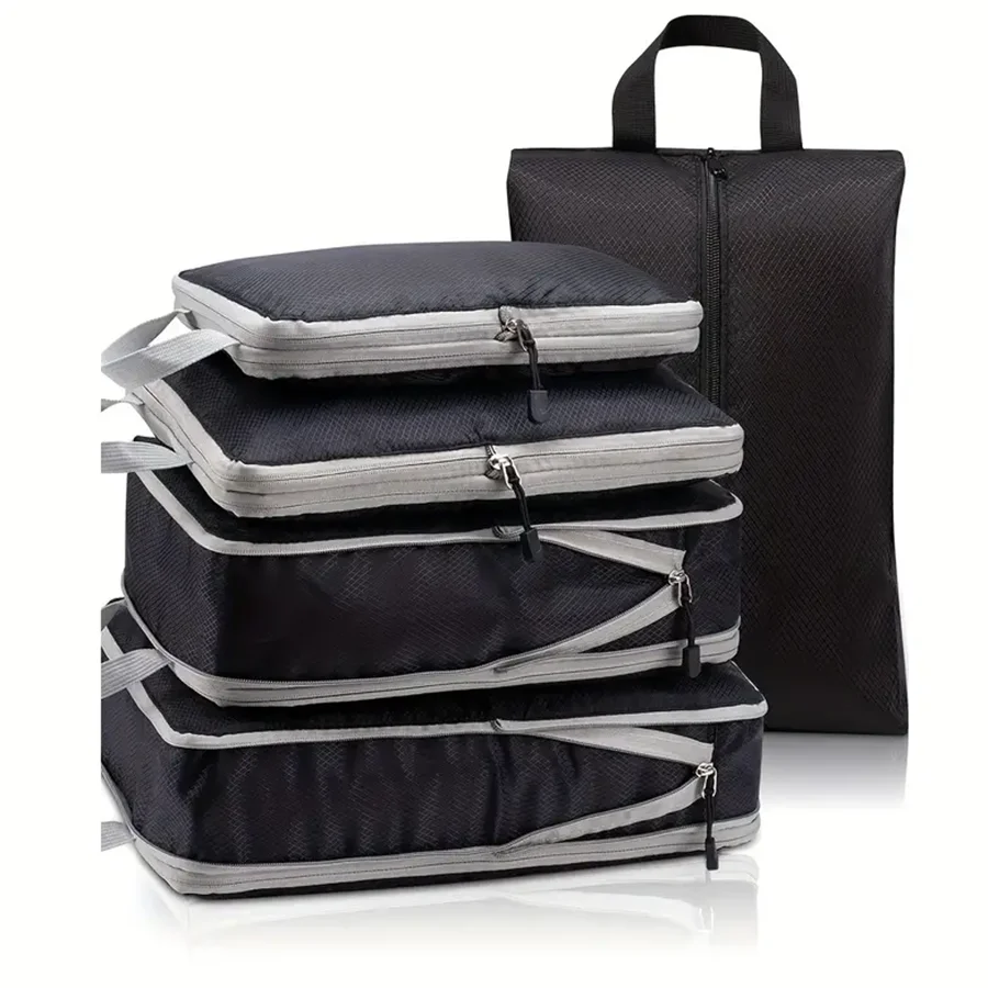Compression Packing Cubes — Space-Saving Travel Organizers, Waterproof Nylon