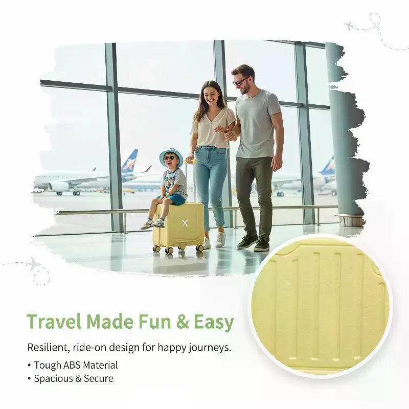 Kids Ride-On Rolling Suitcase — 20 Inch Carry-On with Password Lock