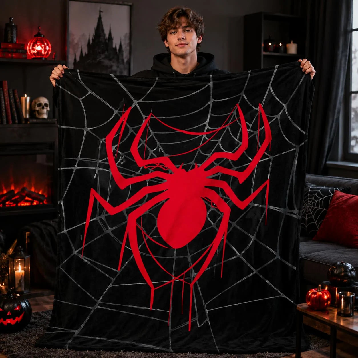 Soft Flannel Spider Print Blanket — Cozy Travel & Home Throw