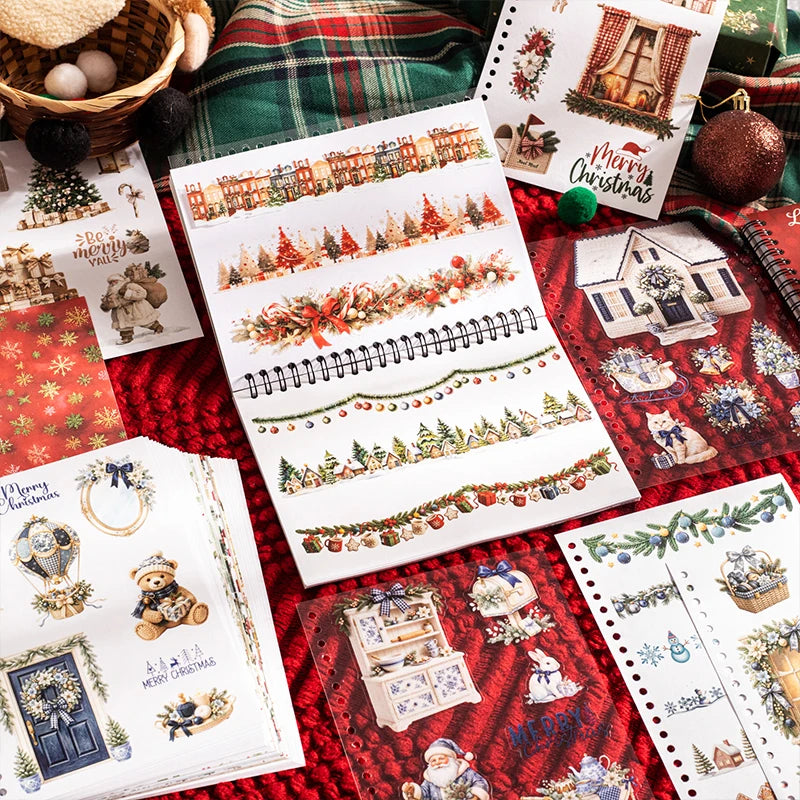 Retro Christmas Stationery Stickers — 50 Piece Santa Claus Decor Set