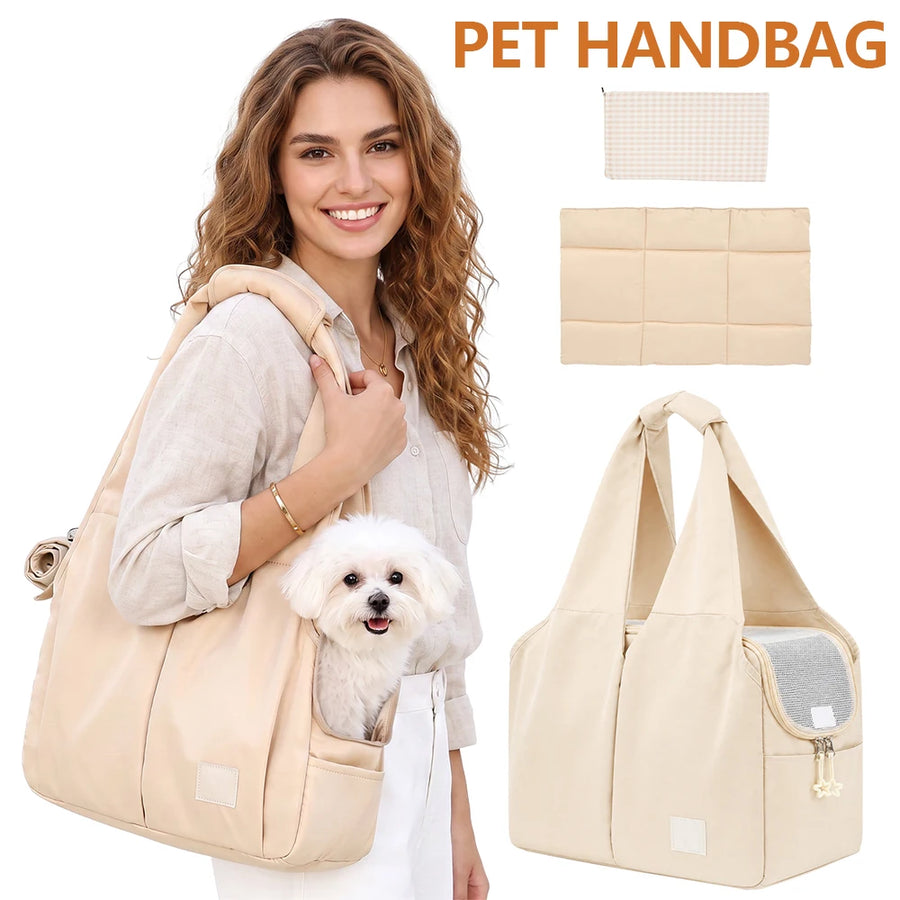 Portable Pet Carrier Tote Bag — Breathable Travel Handbag with Safety Lead