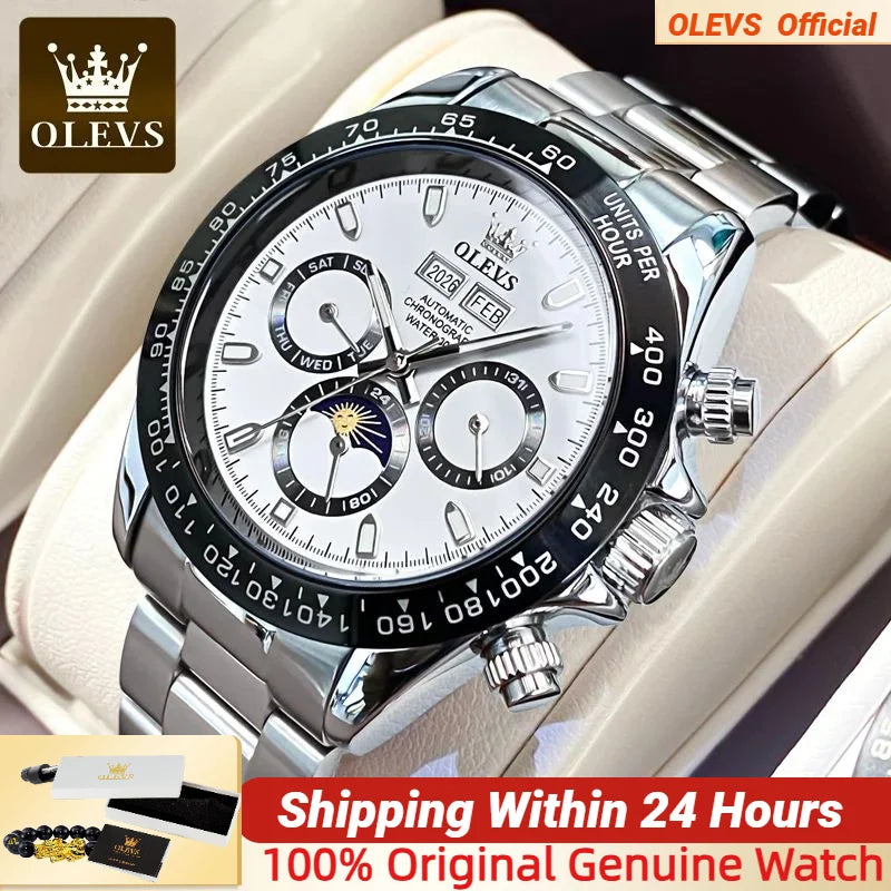 OLEVS Automatic Mechanical Watch — Luxury Moon Phase & Date Display