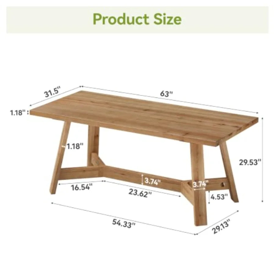 63" Solid Wood Dining Table — Modern Moroccan Style Rectangular Dinner Table