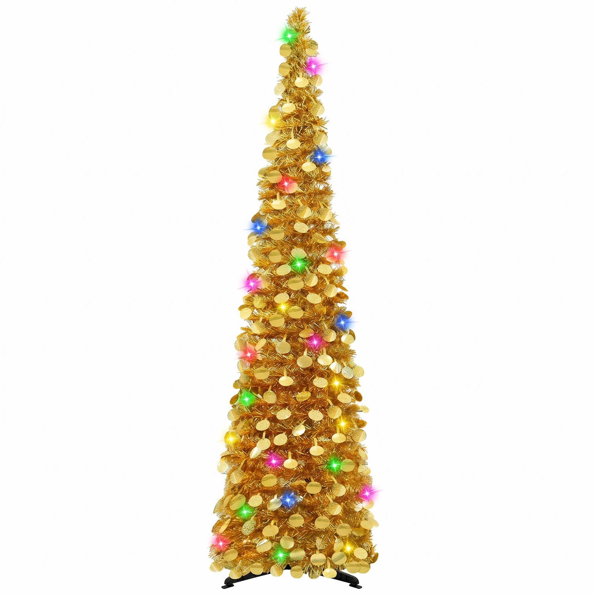 GAOMON 5 FT Pre-Lit Slim Pencil Tinsel Christmas Tree — Space-Saving Pop-Up Design