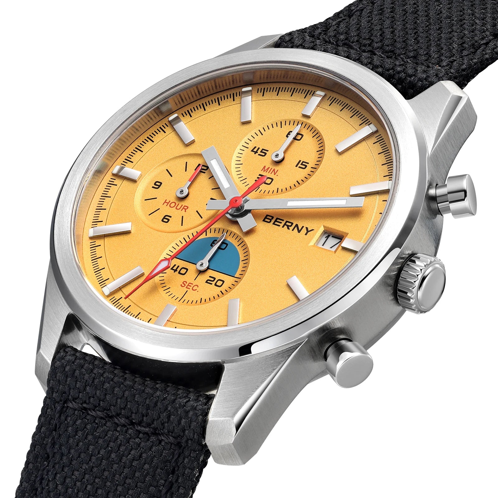 BERNY Chronograph Quartz Men's Watch — Luminous Sport Design with Sapphire Crystal
