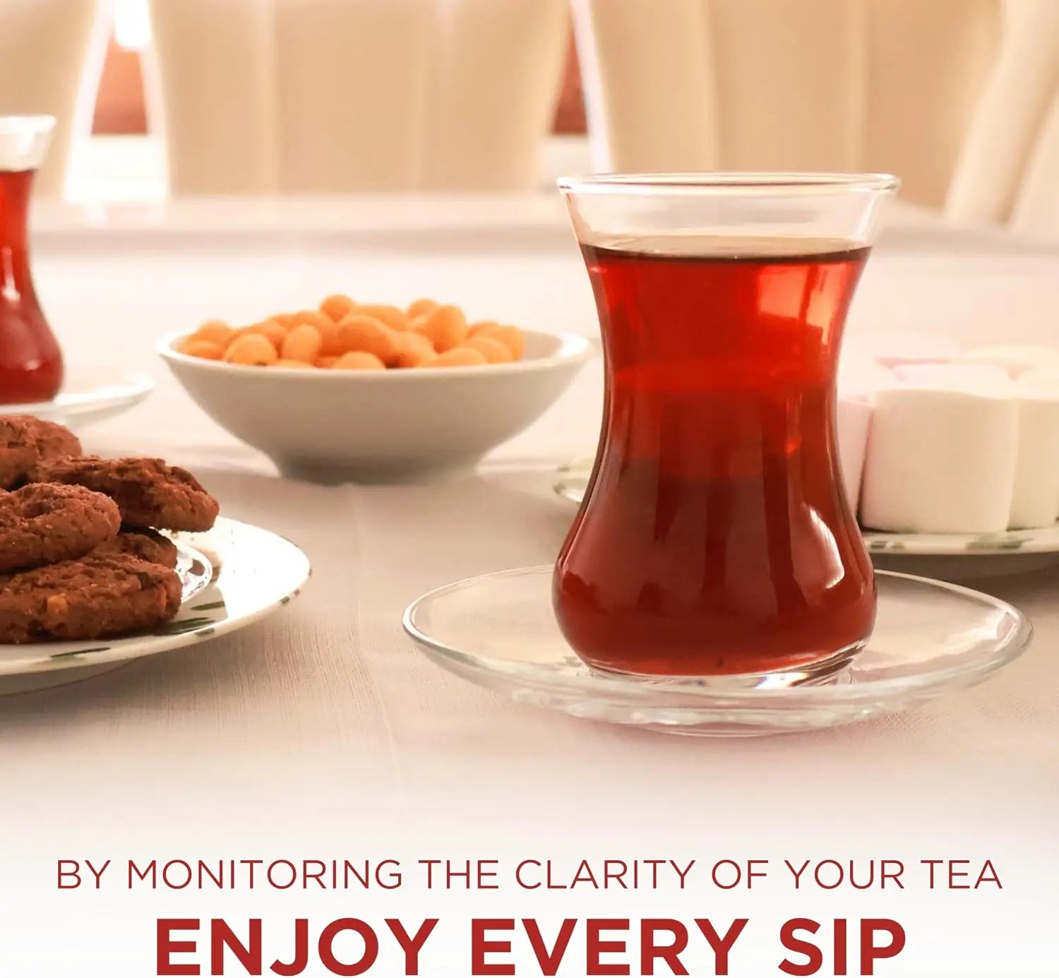 Turkish Tea Glass Set with Saucers — Tulip-Shaped Clear Glass Cups