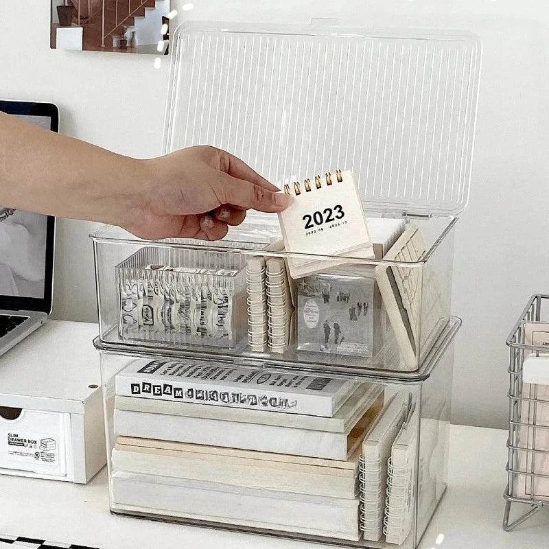 YIYUEQIANLI Desktop Storage Box — Transparent Organizer with Lid