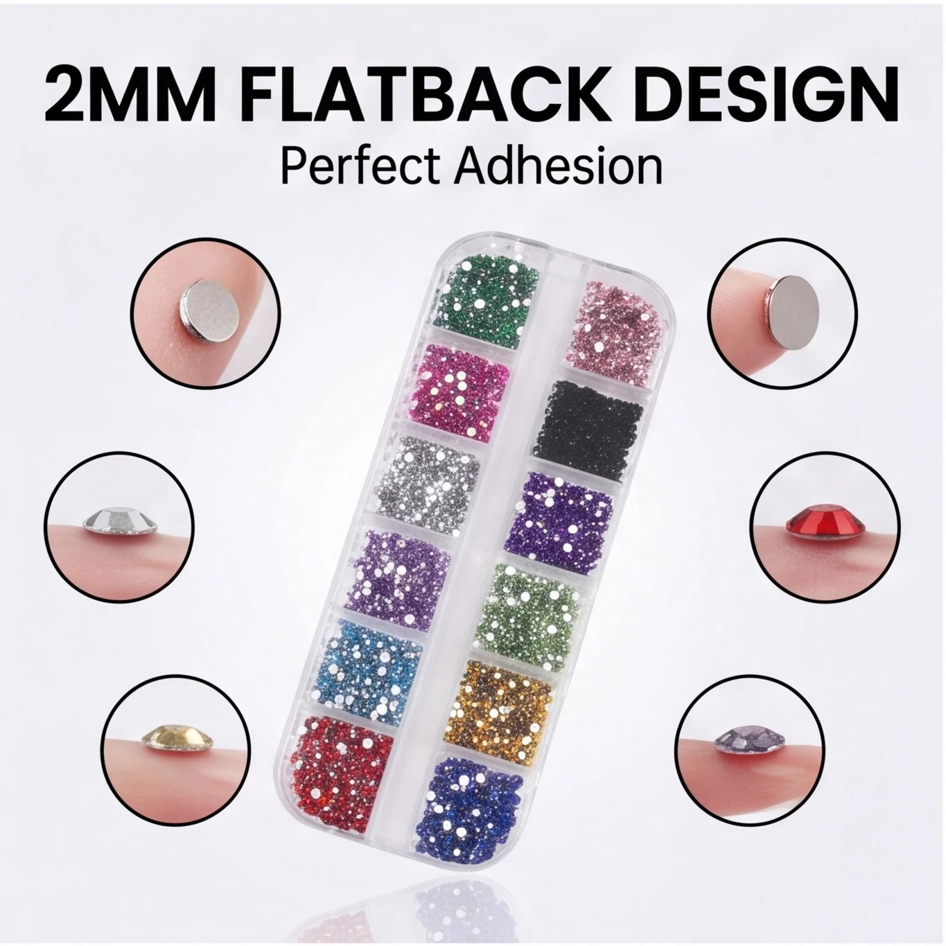 12-Color Flatback Nail Rhinestones — Premium Sparkle for DIY Manicures & Crafts