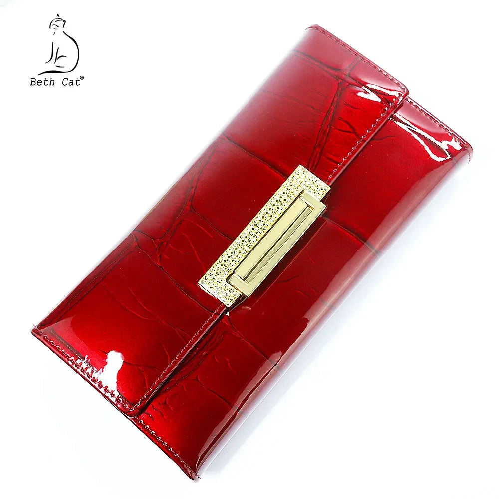 Wishehappy Luxury Stone Pattern Wallet — Elegant Leather Long Clutch Purse