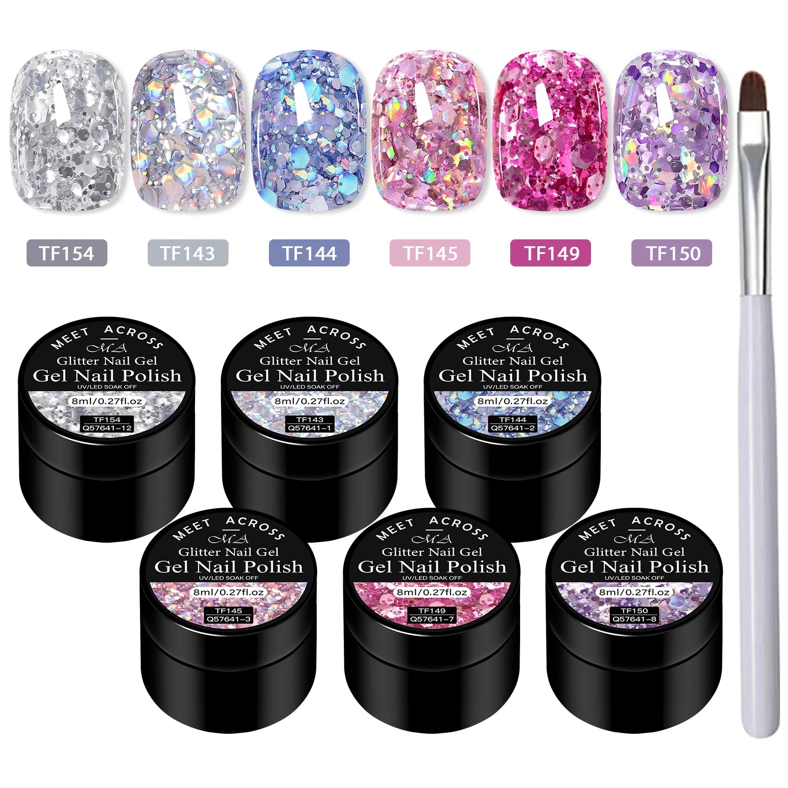MEET ACROSS Glitter Nail Gel Polish Set — Sparkly DIY Manicure Kit