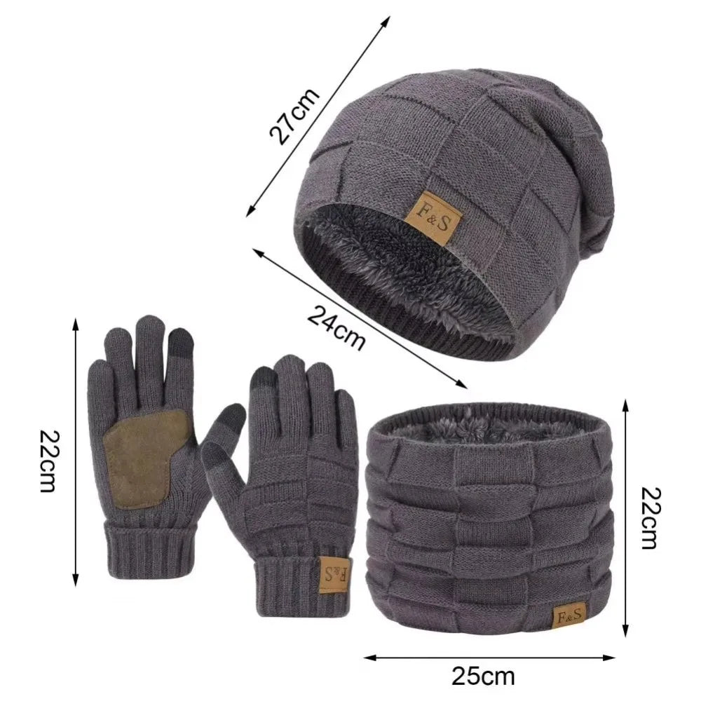 Men's Winter Thermal Set — Fleece Lined Beanie, Scarf, and Gloves