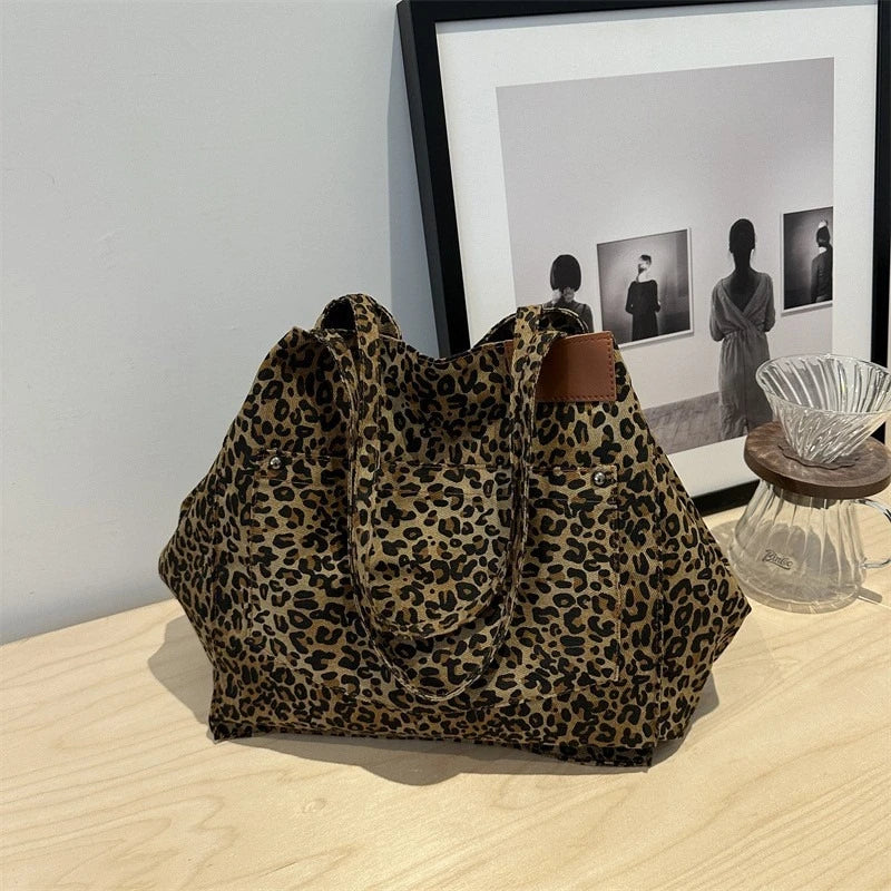 rilibegan Leopard Print Shoulder Bag — Large Capacity Retro Tote