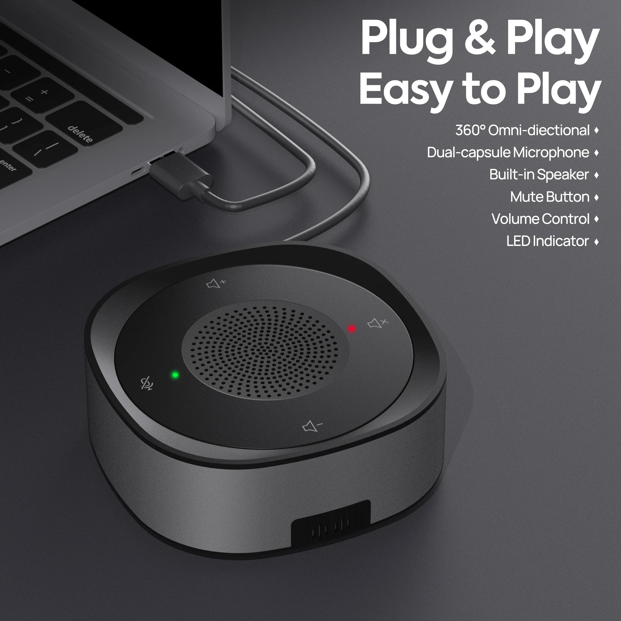 JOUNIVO USB Conference Speaker Microphone — Omnidirectional Wired Mic for Laptops