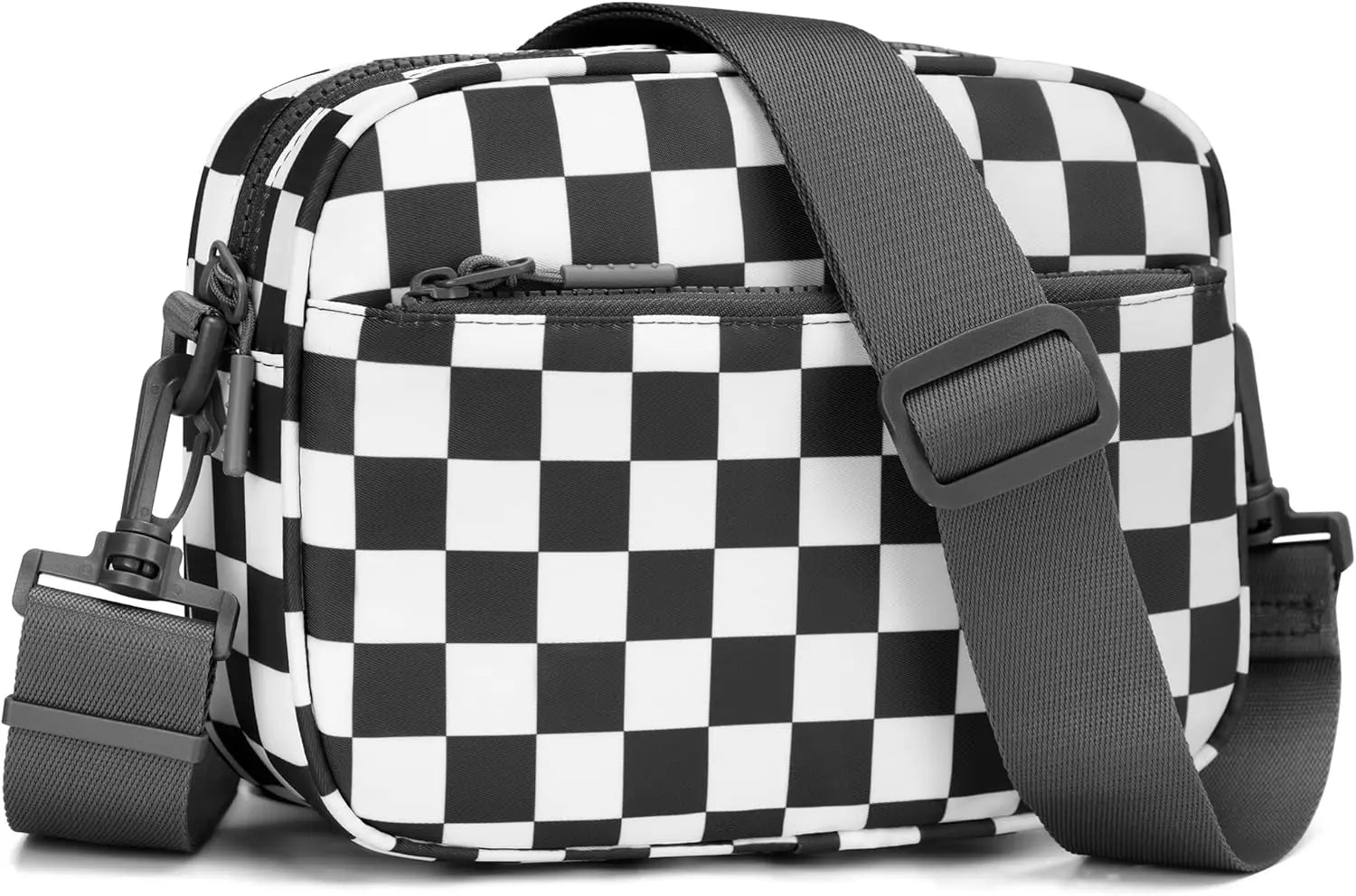 Checkered Crossbody Bag — Trendy Messenger Purse with Wide Strap