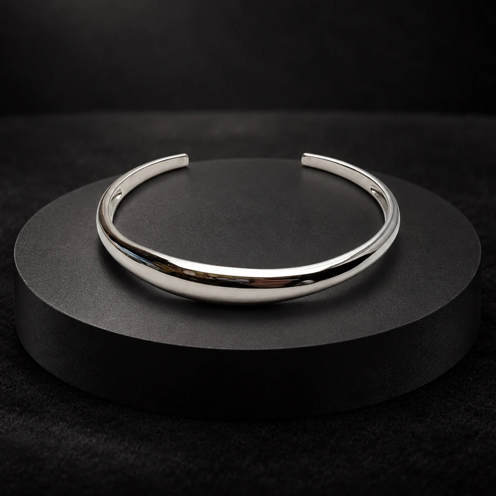 Thaddaeus Geometric Sterling Silver Bangle — Adjustable Organic Shape Cuff