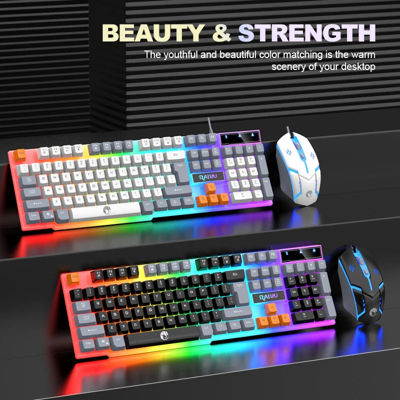 Wired Mechanical Touch Gaming Keyboard and Mouse Set — RGB Backlit Computer Accessories
