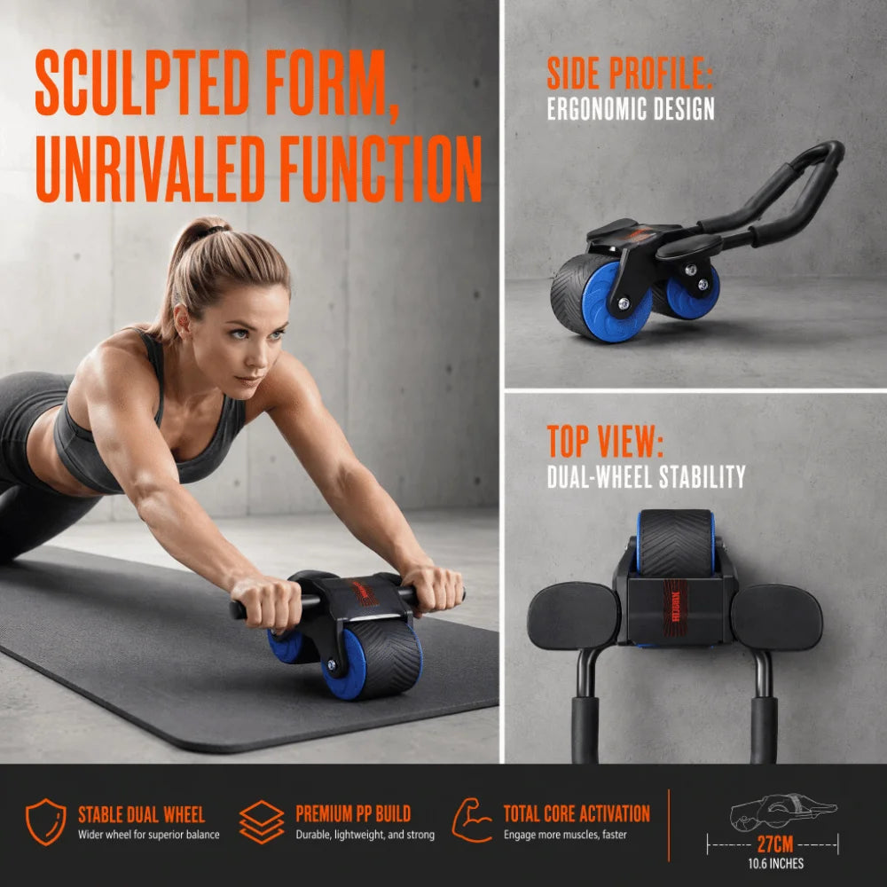 Automatic Rebound Ab Roller Wheel — Core Trainer with Knee Mat
