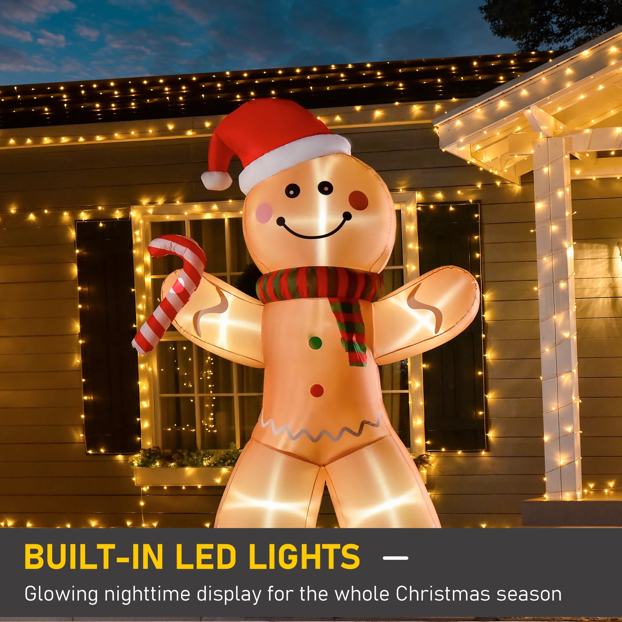 HOMCOM 8 ft Inflatable Gingerbread Man — Light-Up Outdoor Christmas Decor