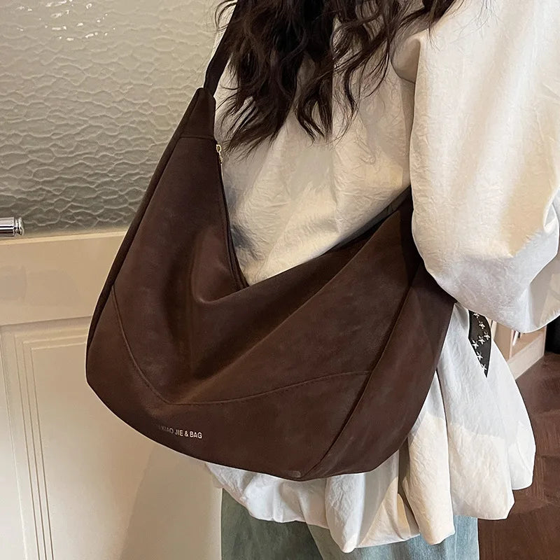 Large Capacity PU Leather Hobo Bag — Soft Crescent Shoulder & Crossbody Purse