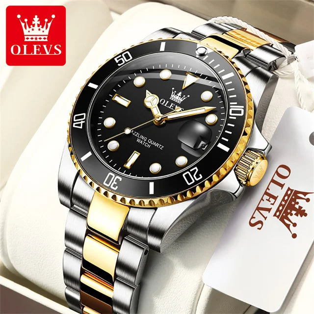 OLEVS Men's Luxury Quartz Watch — Stainless Steel Design with Auto Date