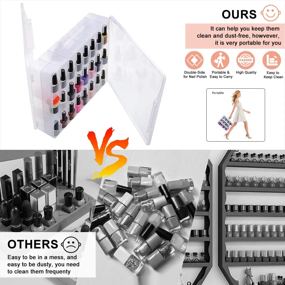 Portable Nail Polish Organizer — Double-Sided Clear Storage Case