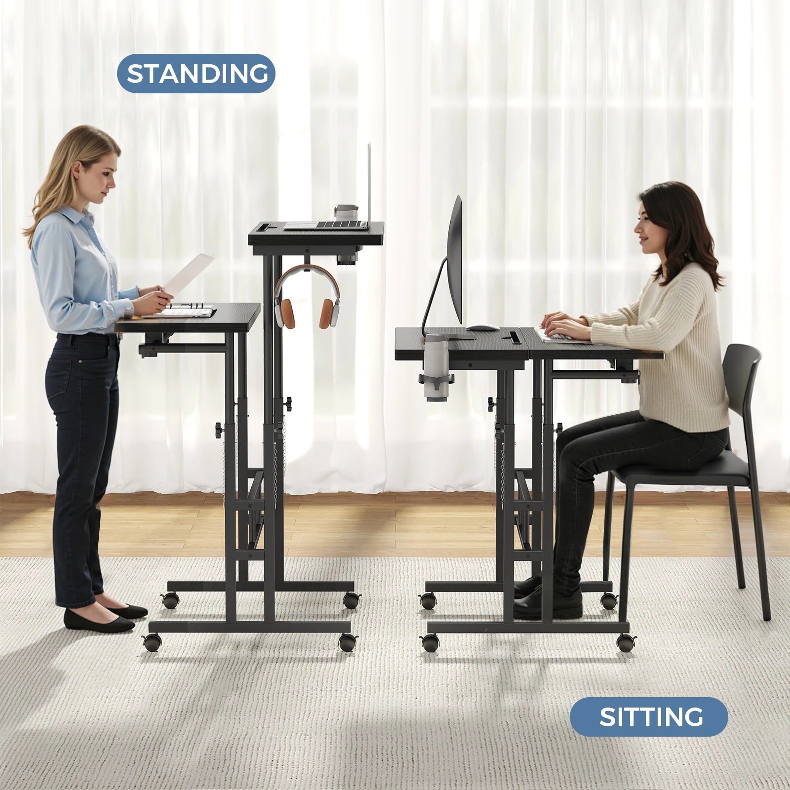 MCQ Rolling Standing Computer Desk — Ergonomic Height Adjustable Workstation