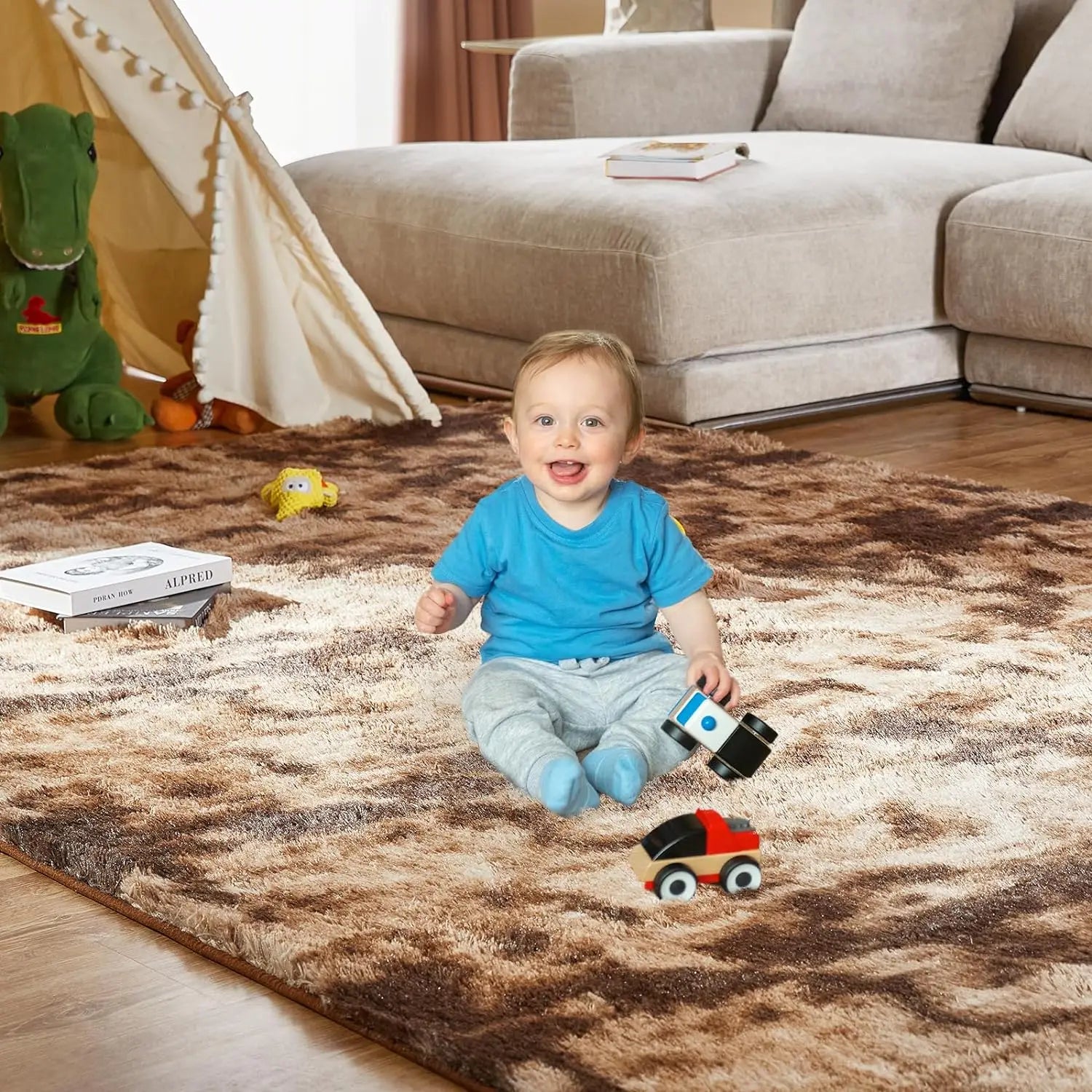 VIKAMA Tie-Dye Plush Carpet — Soft Fluffy Area Rug for Living Room & Nursery