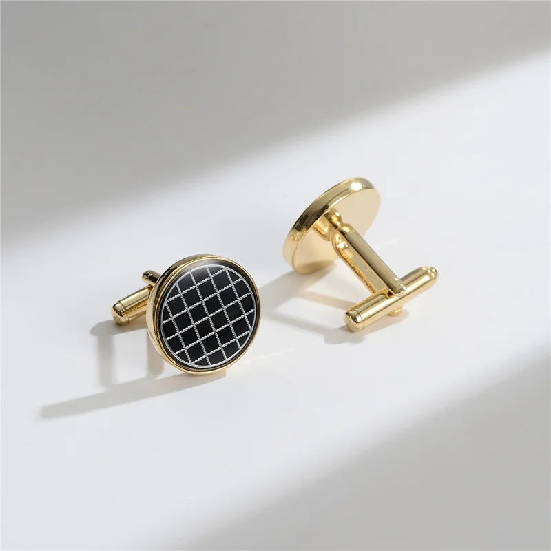 UJOY Luxury Copper Cufflinks — Elegant Round and Square Men's Jewelry Set