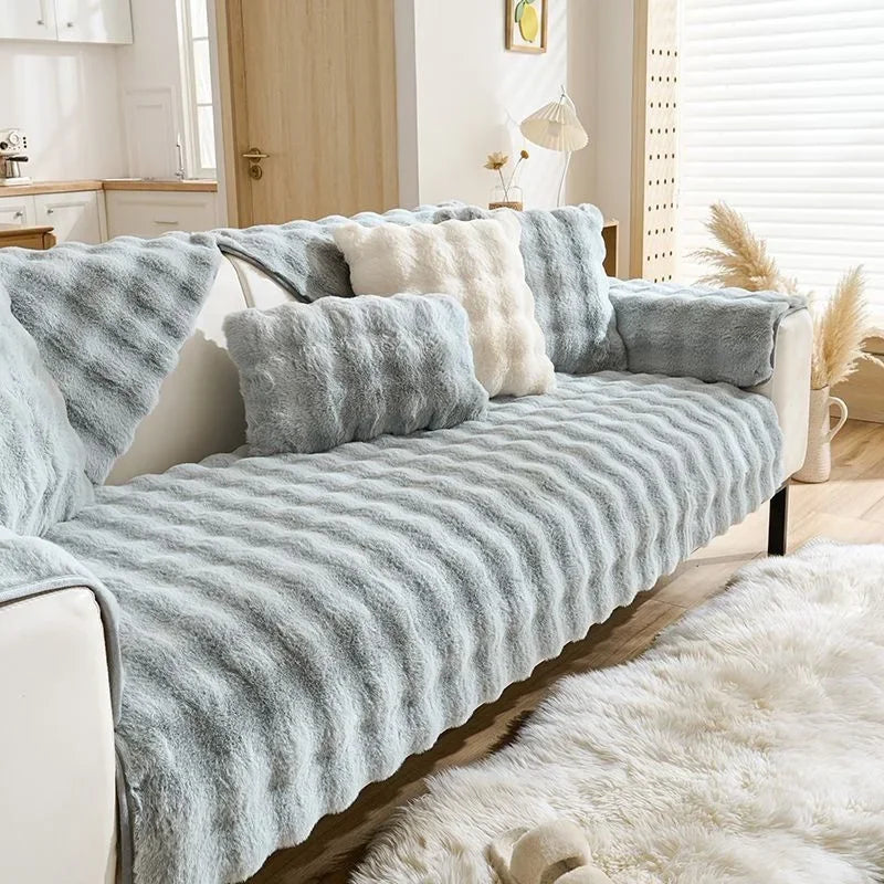 Plush Rabbit Sofa Cushion — Warm Non-Slip Padded Seat Cover