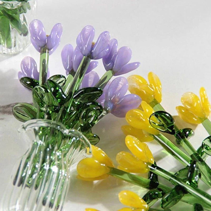 Handcrafted Glass Flower Sculpture — Lifelike Floral Bouquet Decor