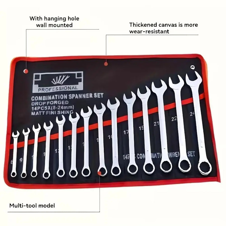 14-Pocket Tool Organizer Roll — Durable Wrench Storage Bag with Handle