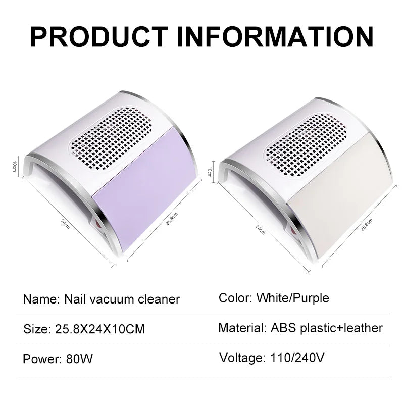MOSKANY Nail Dust Collector — High Power 80W Desktop Vacuum with Dual Fans