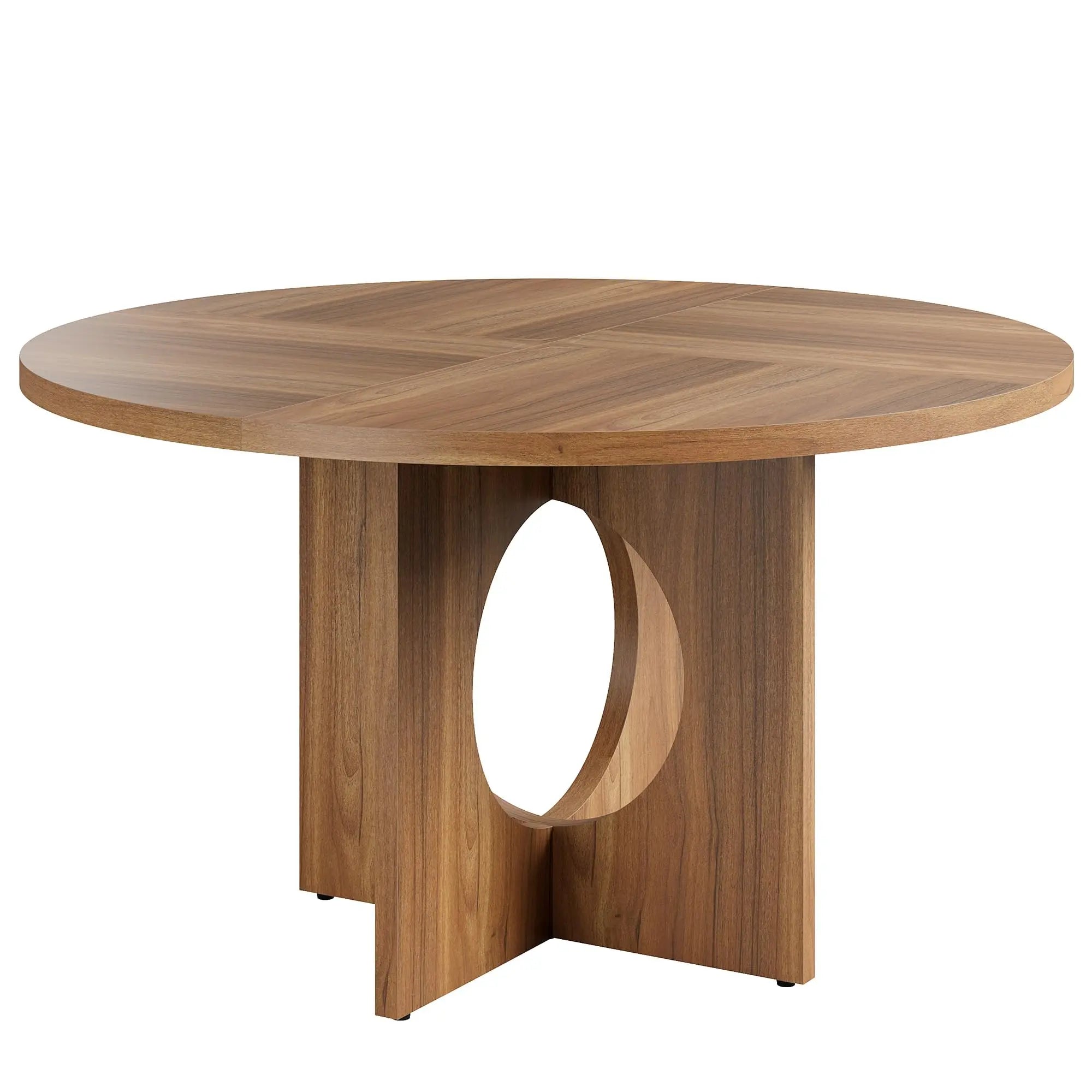 Round Wood Dining Table — 47-Inch Farmhouse Pedestal Table for 4-6 People