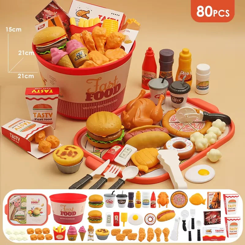 OUZEY Pretend Play Kitchen Set — Realistic Fast Food Simulation Toy
