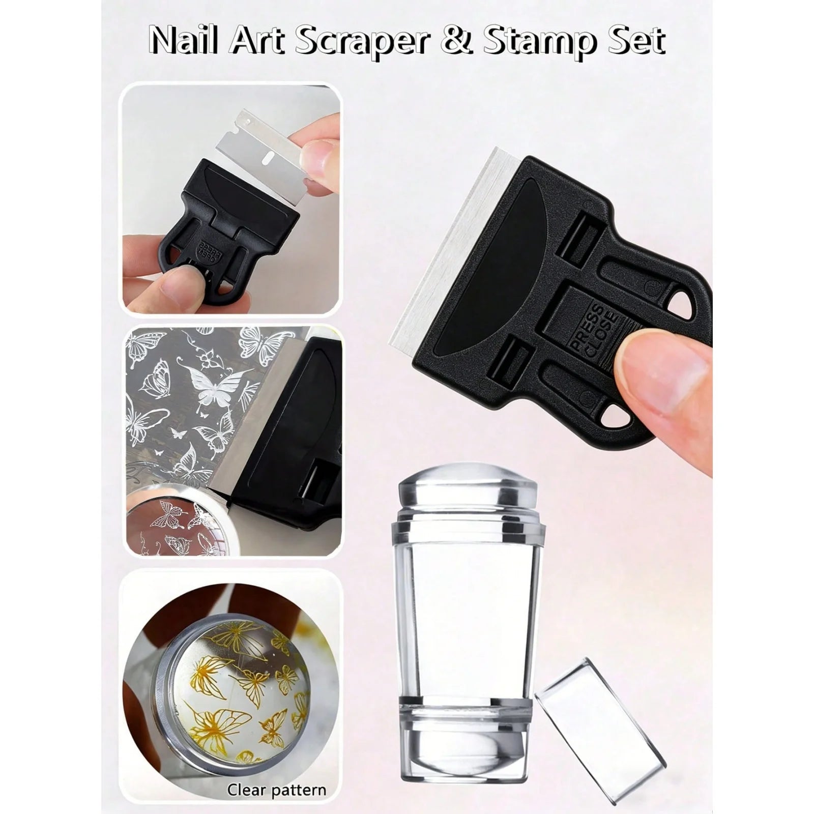 Nail Art Stamper and Scraper Set — DIY Pattern Printing Kit