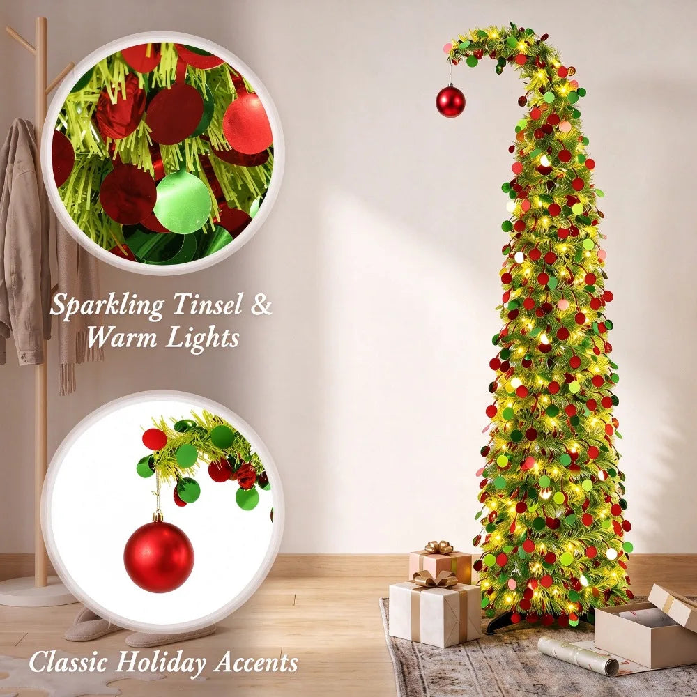 5ft Collapsible Pencil Christmas Tree — Sequined Pop Up Holiday Decor