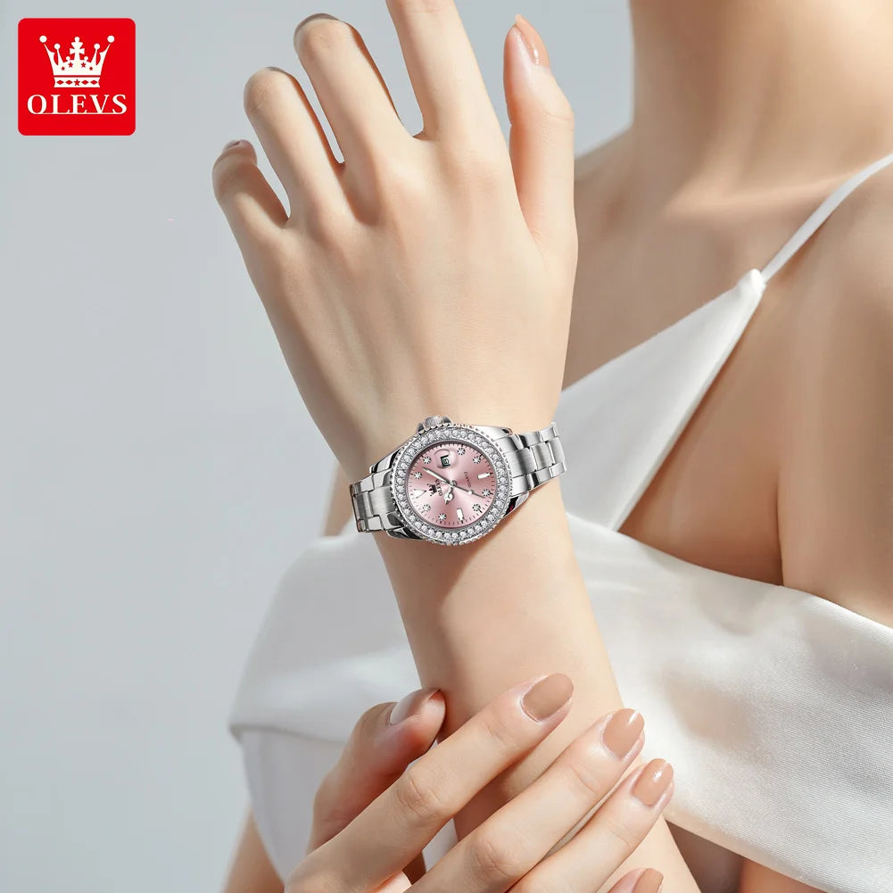 OLEVS Luxury Women's Quartz Watch — Stainless Steel Diamond Scale Bracelet