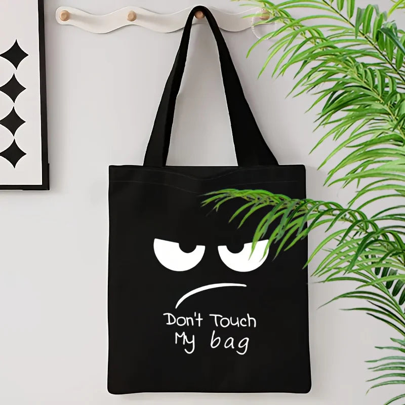 Funny Face Print Tote Bag — Lightweight Foldable Shoulder Bag for Shopping
