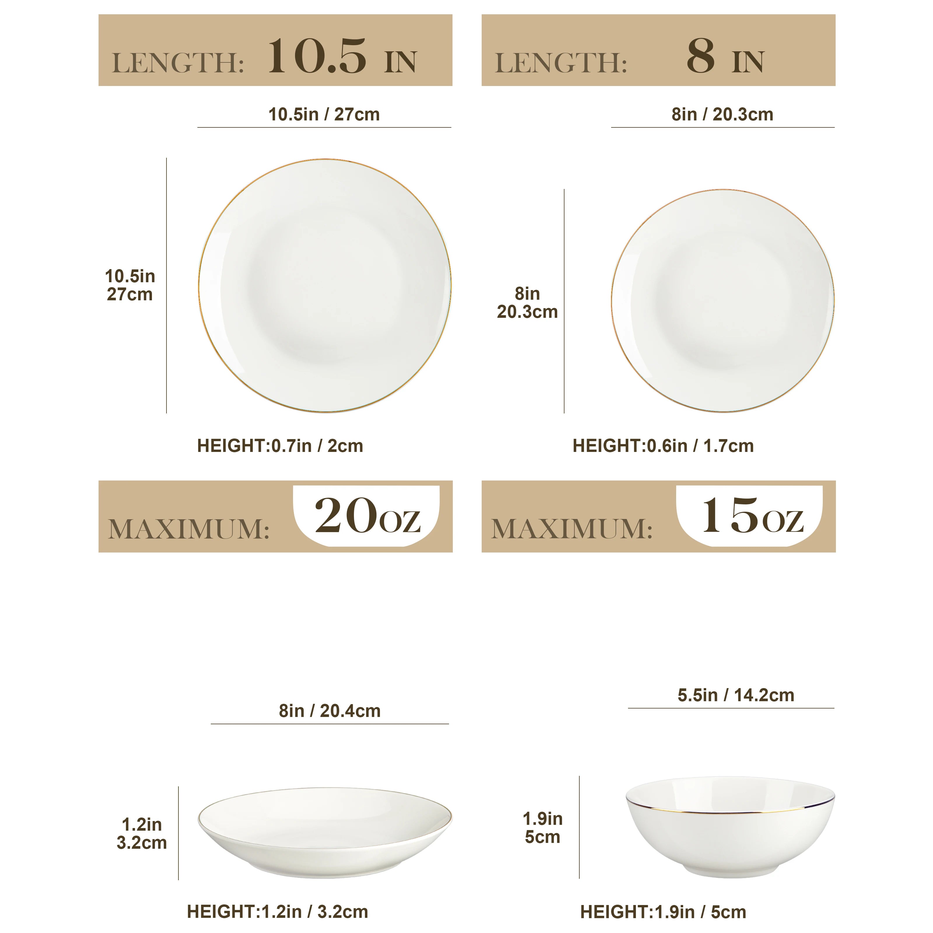 MALACASA Bone China Dinnerware Set — Elegant Golden Rim Tableware for 4