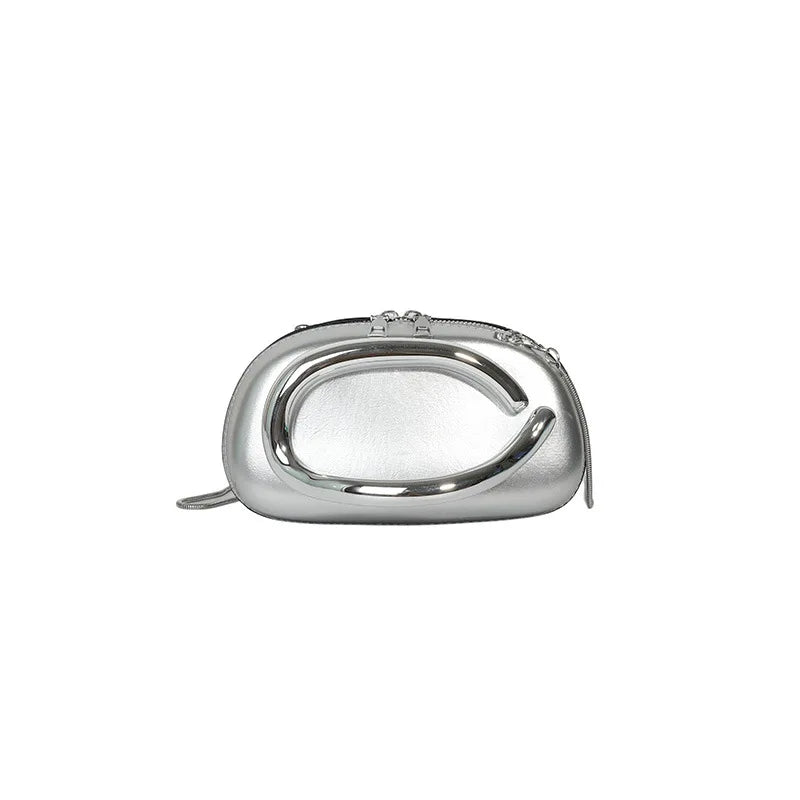 Elegant Round Evening Clutch — Metal Handle Crossbody Bag with Chain Strap