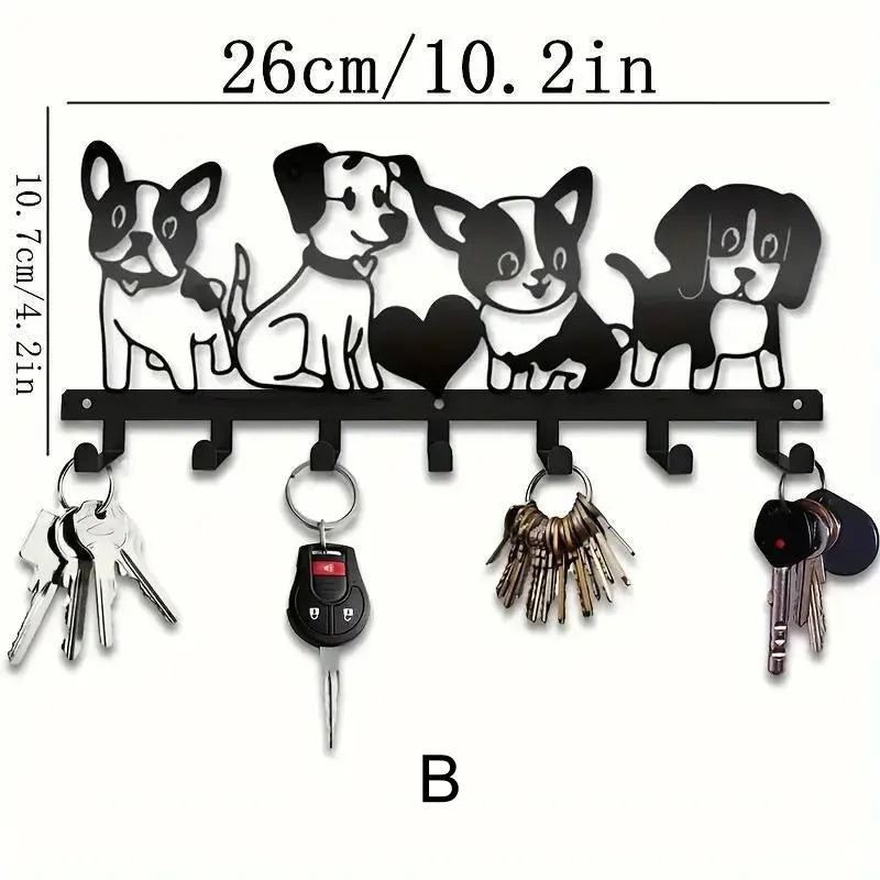Decorative Metal Key Holder — Wall Mount Organizer with 8 Hooks