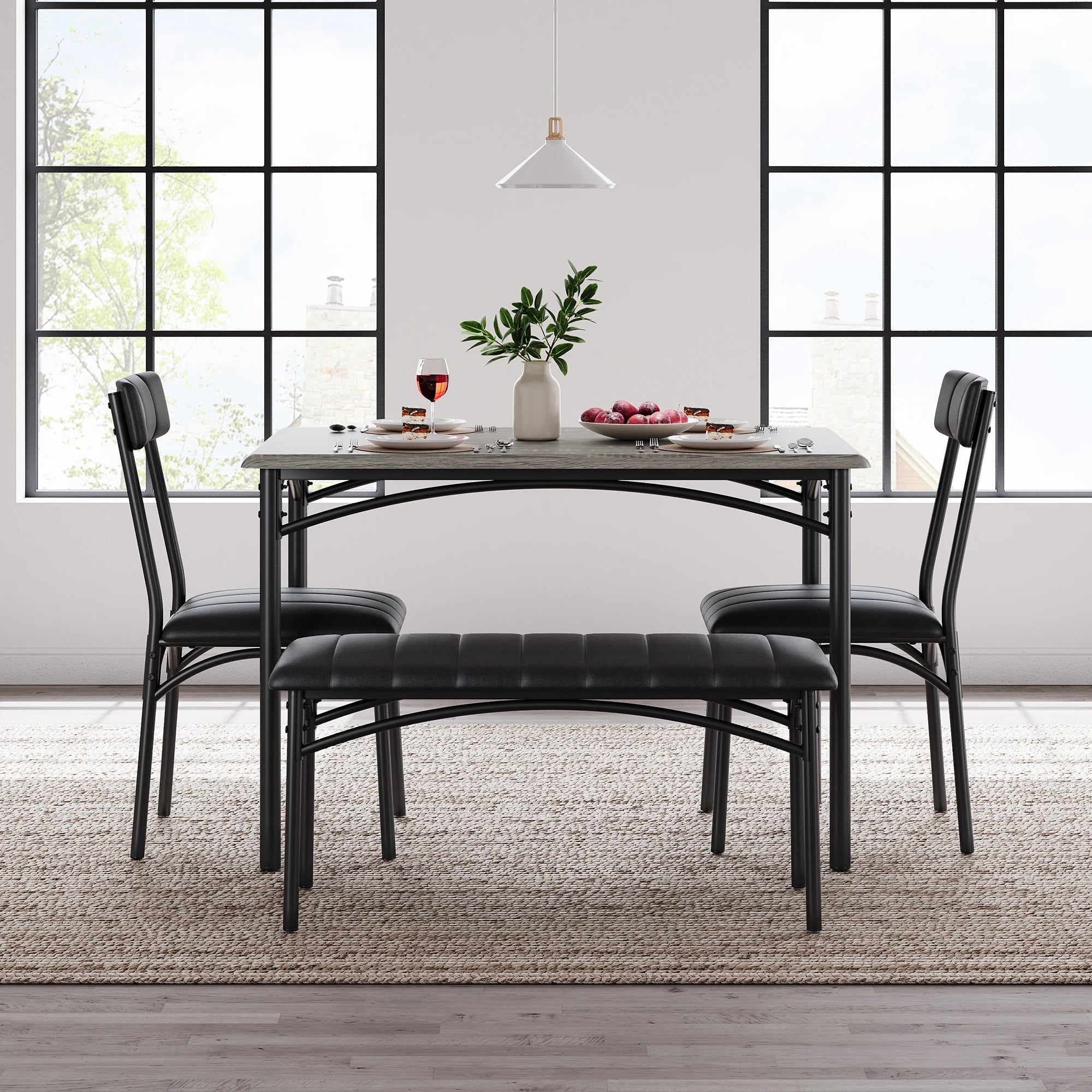 HiMISS Dining Table Set for 4 — Rectangular Kitchen Set with Upholstered Bench