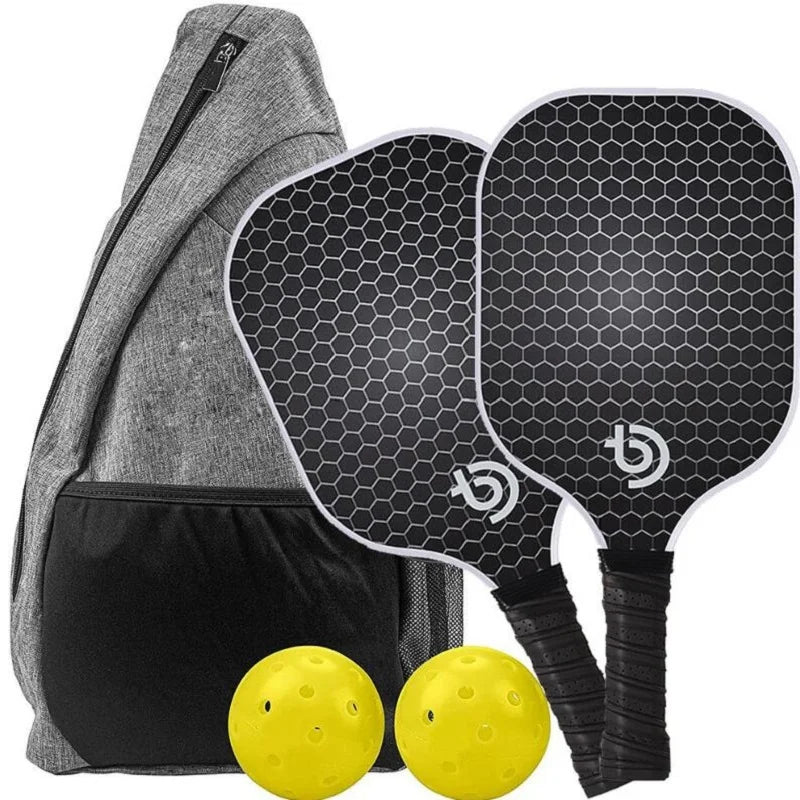 Fiberglass Pickleball Paddle Set — Non-Slip Grip with Balls and Carry Bag