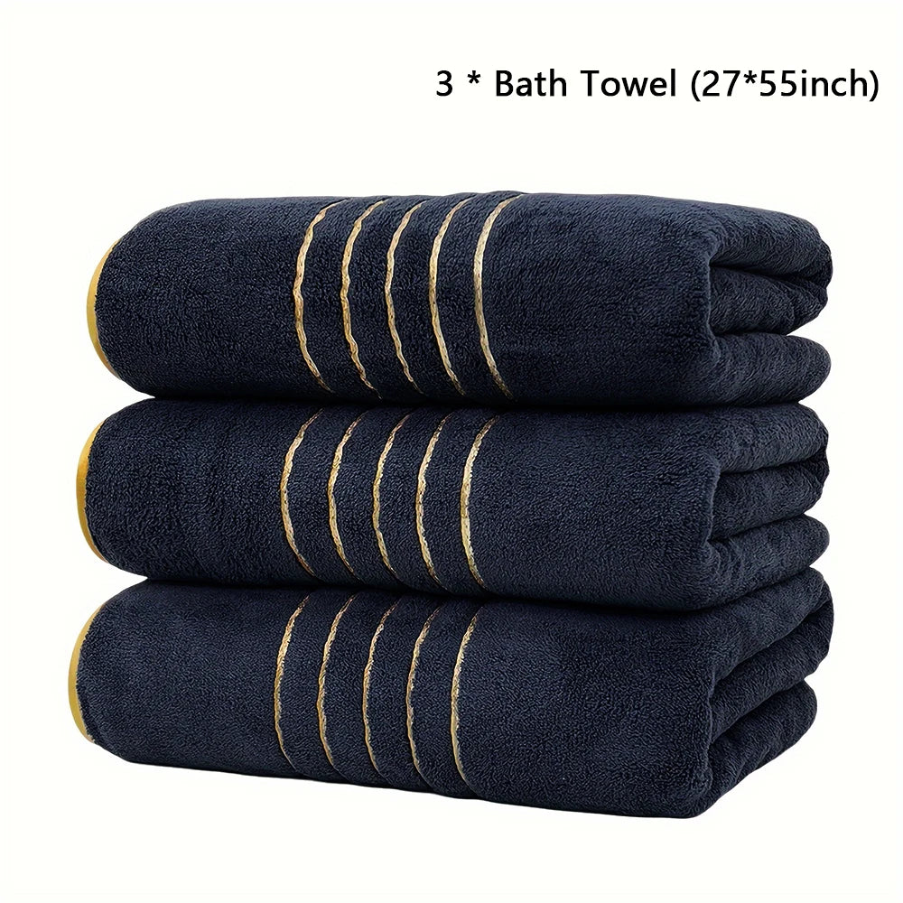 Premium Bath Towel Set — Soft Absorbent Fabric with Gold Accents