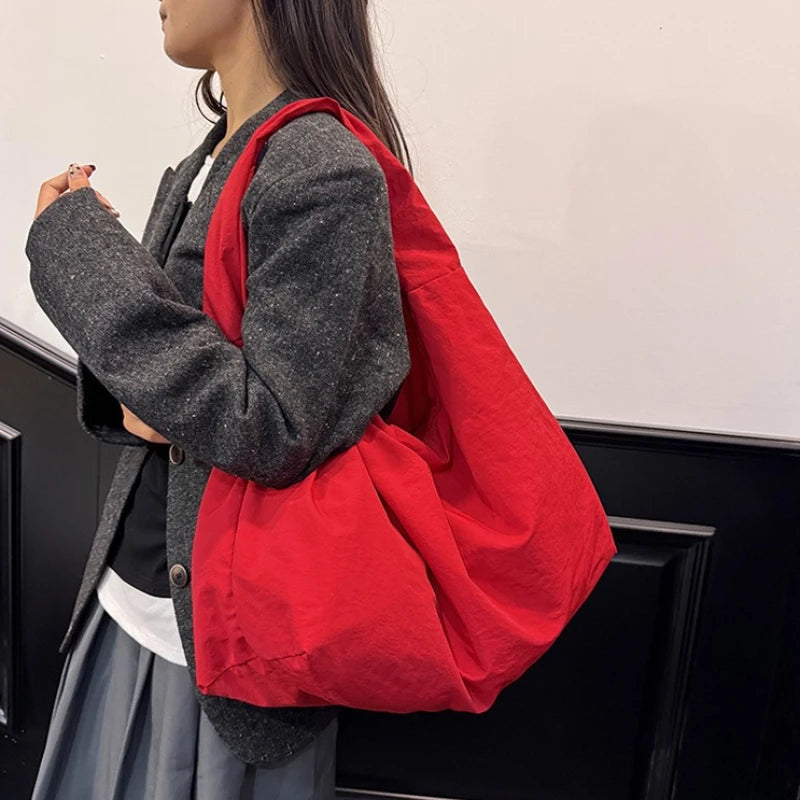 Soft Nylon Hobo Shoulder Bag — Large Capacity Lightweight Tote