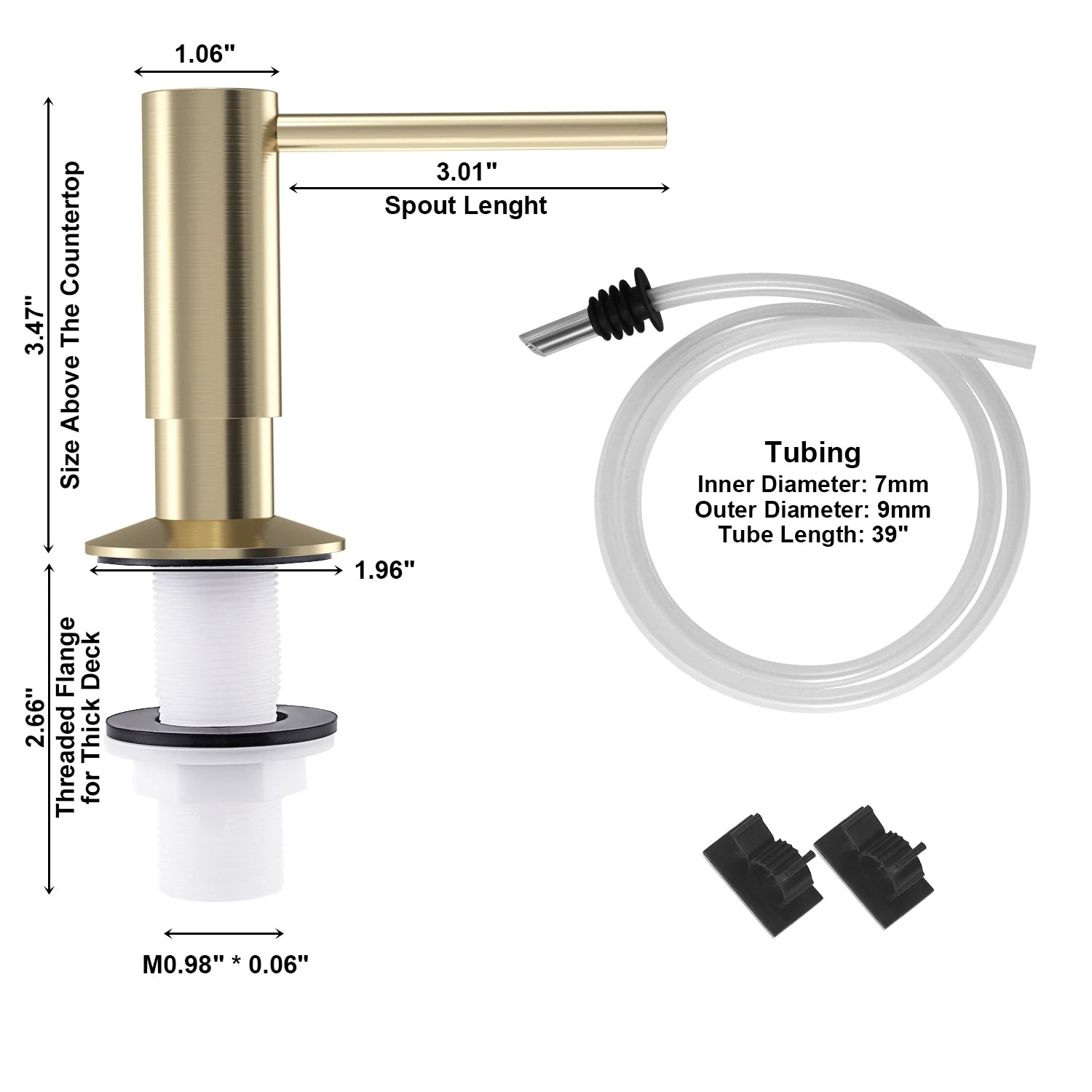 Brass Liquid Soap Dispenser Extension Kit — Long Silicon Tube for Kitchen Sink