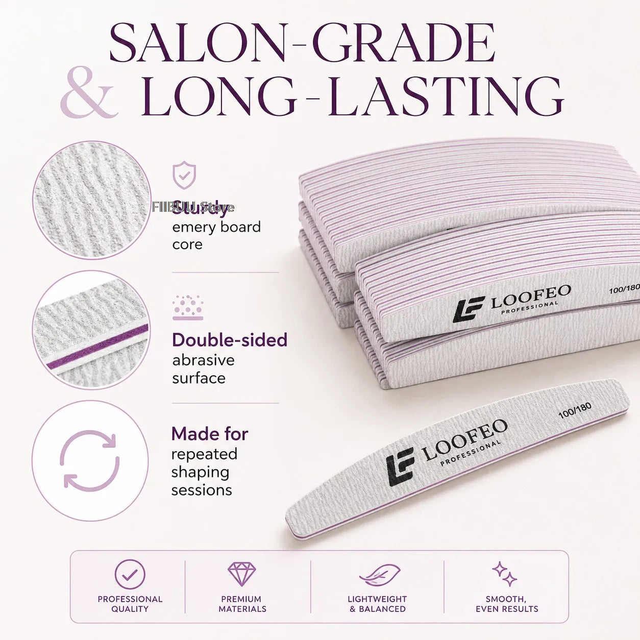 FIIBUU Professional Nail File Buffer Set — Double-Sided Grit Manicure Tools