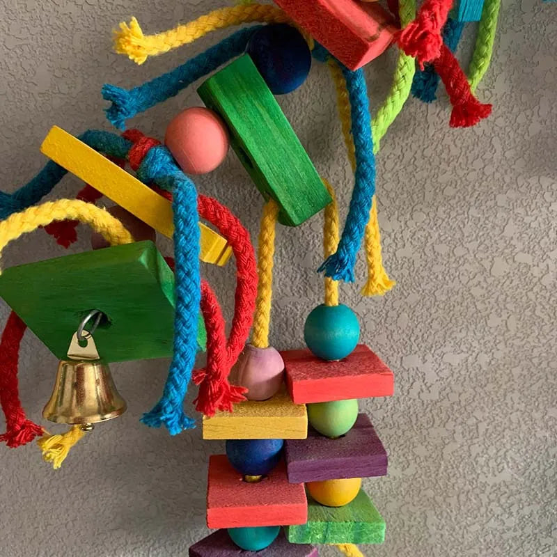 Colorful Wooden Bird Toy — Engaging Chewing Accessory for Parrots